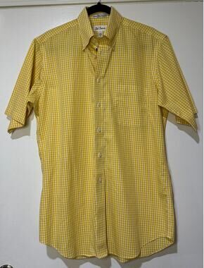 Paul Fredrick Men's Size 15 Button Down Shirt Yellow Micro Gingham Checkered